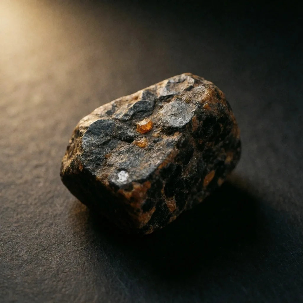 Volcanic mineral specimen on matte paper